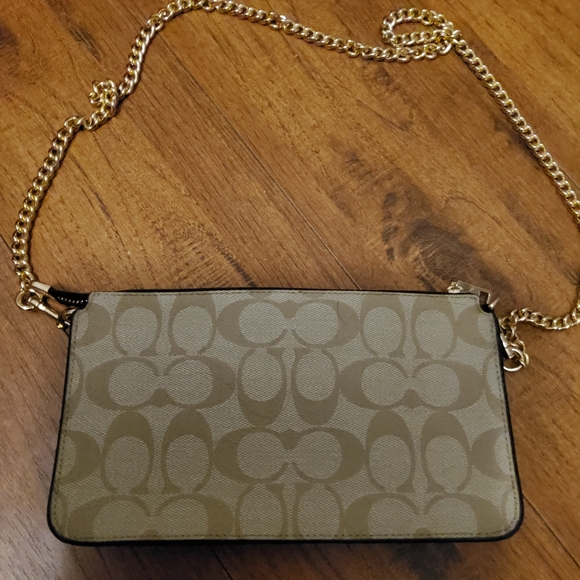 Coach Tan and Black Wristlet with Gold Chain - Picture 3 of 10